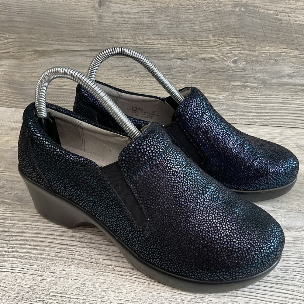 Alegria ERY-302 Eryn Cosmos Blue Sparkly Leather Comfort Clogs Women's 7/7.5-37
